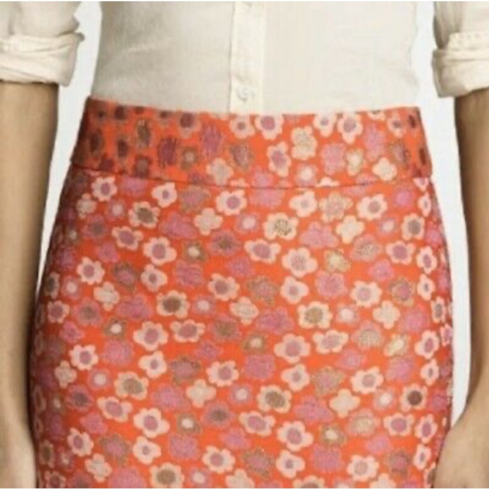 J CREW POPPY JACQUARD METALLIC PENCIL SKIRT